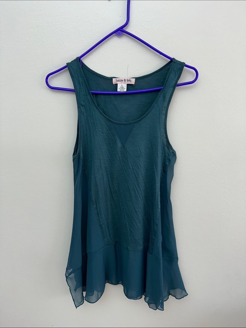 Lottie & Holly Teal Scoop Neck Ruffle Hem Tank